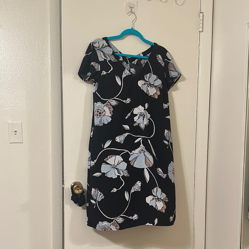 A New Day Black and White Sheath Dress with Flutter Sleeves